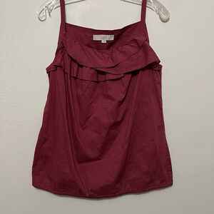 Loft Feminine Frilly Romantic Wine Cami Tank Ruffle‎ Tier Trim Bubble Hem Medium